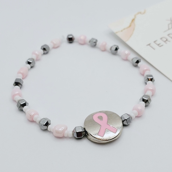Breast Cancer Awareness Beaded Stretch Bracelet - Picture 5 of 5